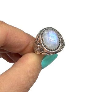Rainbow Moonstone Ring Size 10 Solid 925 Sterling Silver Oval Stone